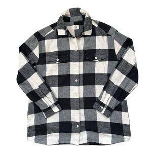 Marine Layer Riley Sincere Black & White Plaid Flannel Shacket Cotton Size Large